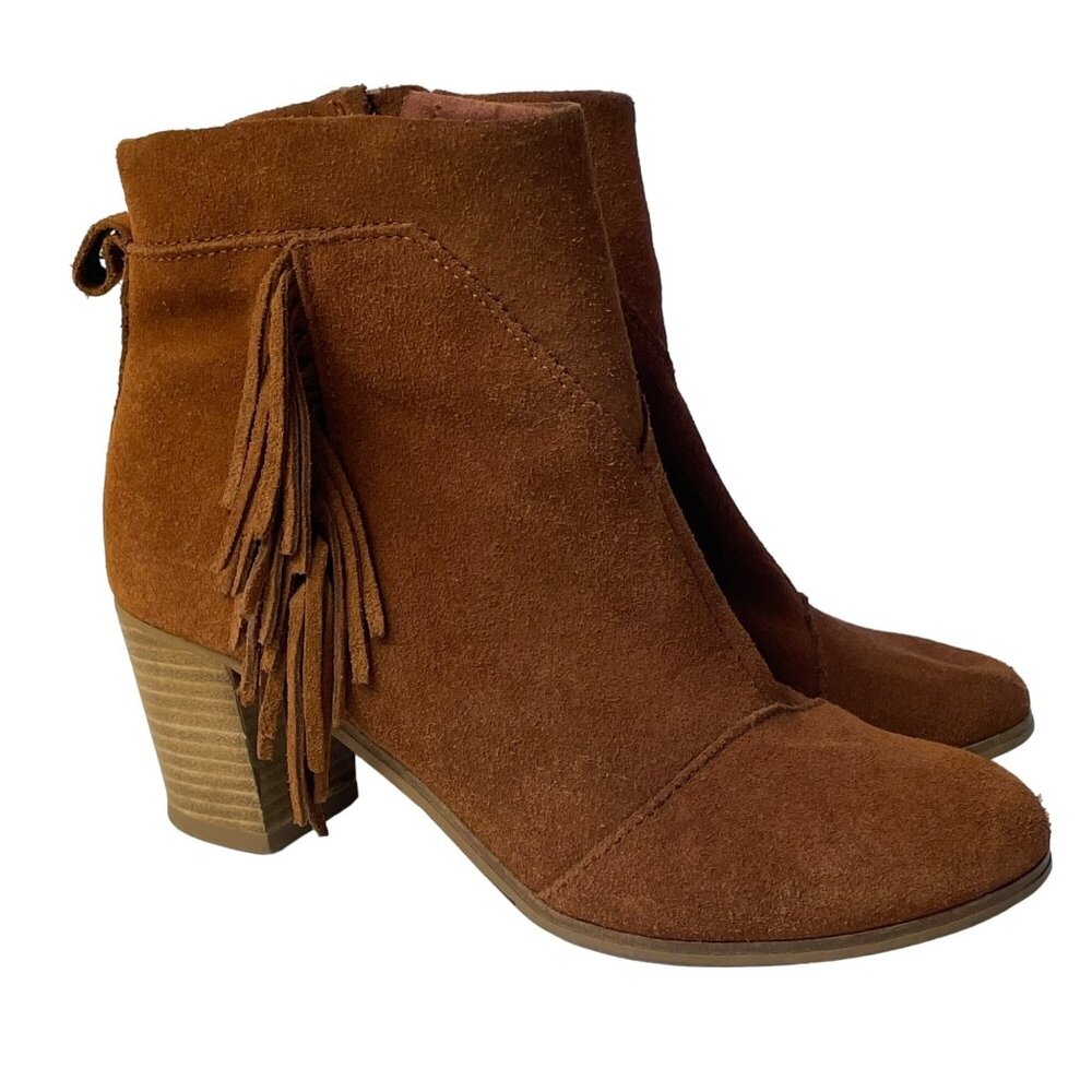 Toms Brown Suede Fringe Ankle Booties
